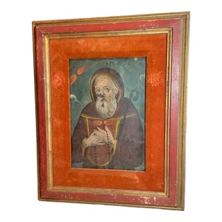 Antique 18th Century Mexican Retablo Saint Francis Icon Religious Painting Tin For Sale