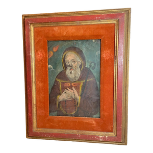Antique 18th Century Mexican Retablo Saint Francis Icon Religious Painting Tin