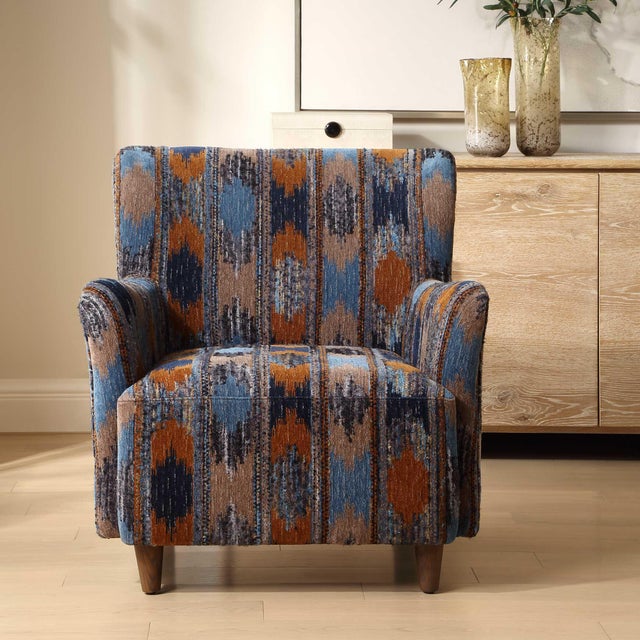 Wood Lainey Upholstered Ikat Armchair For Sale - Image 7 of 11