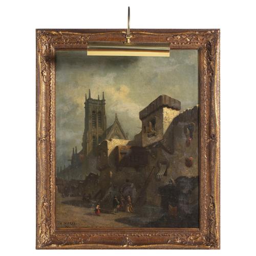 Arthur Pierre Morel, Rural Scene with Cathedral, Oil on Canvas, 1851 For Sale - Image 6 of 6