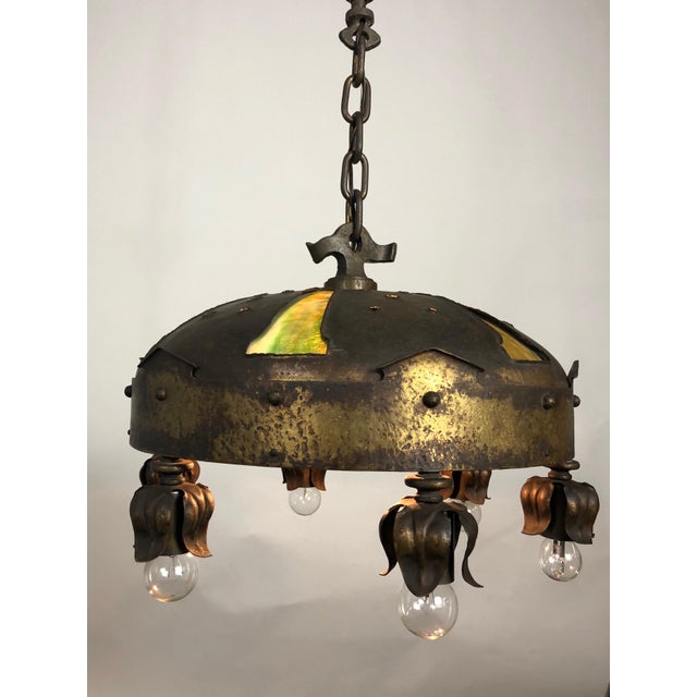 1904 Gothic Revival Arts & Crafts Hand-Wrought & Hammered Light Fixture For Sale - Image 9 of 9