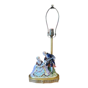 Antique Dresden Porcelain Courting Musicians Figural Table Lamp