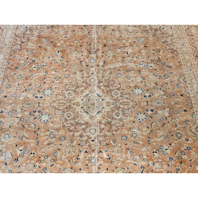 Vintage Persian Tabriz Rug, Hand-Knotted Wool, Floral Pattern, Pale Apricot & Burgundy, 10x13 For Sale - Image 11 of 16