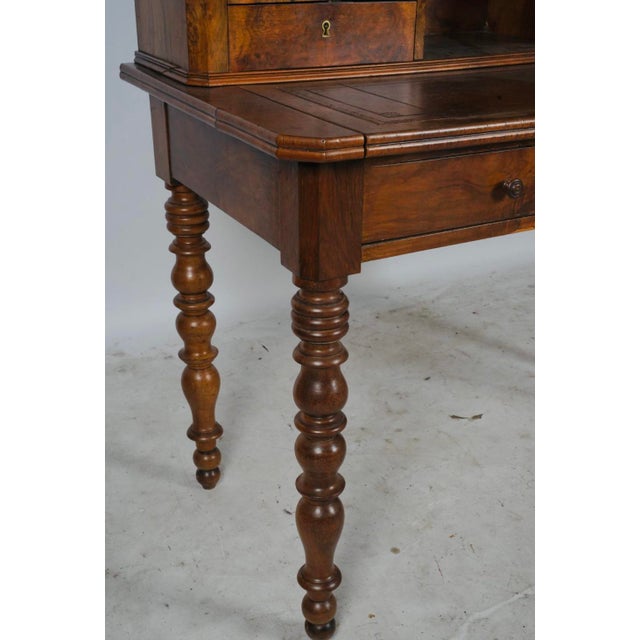 Antique French Burl Walnut Writing Desk With Drawer Gallery & Turned Leg For Sale - Image 9 of 10