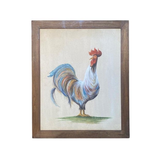 Roosters, 1920s, Oil Paintings on Panel, Framed, Set of 4 For Sale - Image 3 of 10