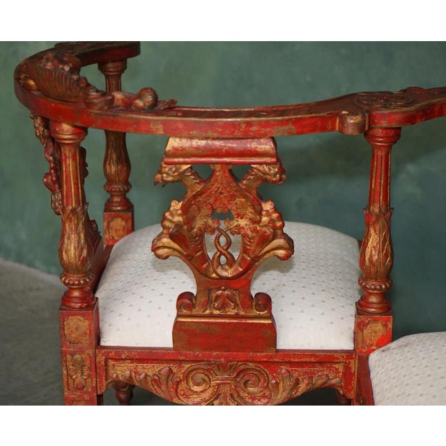 19th Century Carved Red and Gilt Tête-À-Tête Lovers Conversation Set For Sale - Image 11 of 18