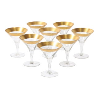 Set of 8 Mid-Century Modernist Gilt Rimmed Martini Glasses by Dorothy Thorpe For Sale