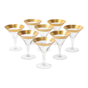 Set of 8 Mid-Century Modernist Gilt Rimmed Martini Glasses by Dorothy Thorpe