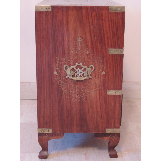 Mid 20th Century Mid 20th Century Vintage Decorative Wooden Brass Inlaid Campaign Chest For Sale - Image 5 of 12