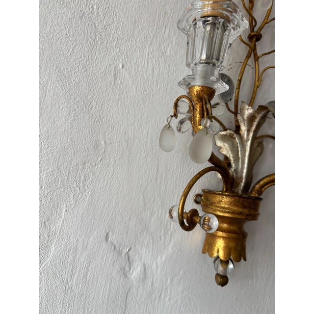Gold Maison Bagues Gold & Silver Flowers Glass Balls French Sconces, C 1940 Signed For Sale - Image 8 of 14