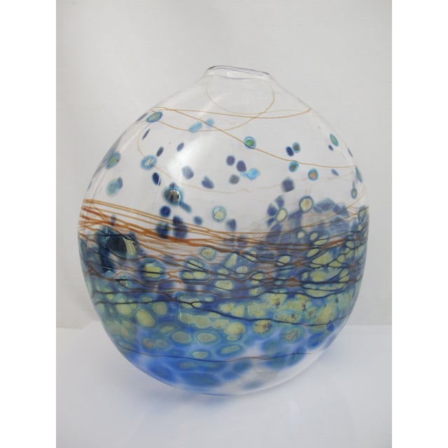Donald Carlson Pacific Nw Blue Green Studio Art Glass Spherical Vase For Sale - Image 9 of 10