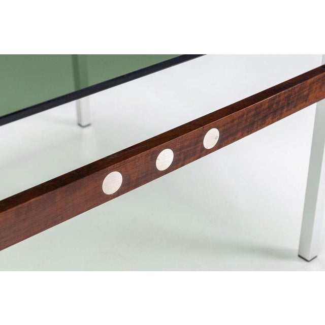 Scandinavian Coffee Table in Metal, Teak and Smoked Glass Denmark 1960 For Sale - Image 11 of 15