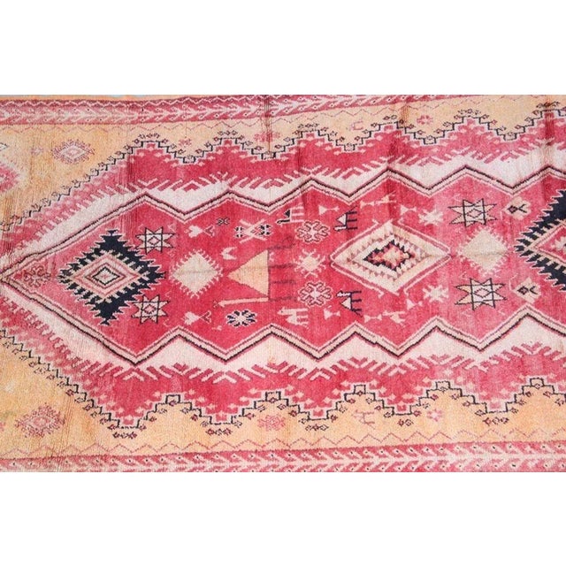 Vintage Moroccan Berber Rug in Saffron, Coral and Black, 71 X 145 In, 1960s For Sale In Palm Springs - Image 6 of 12