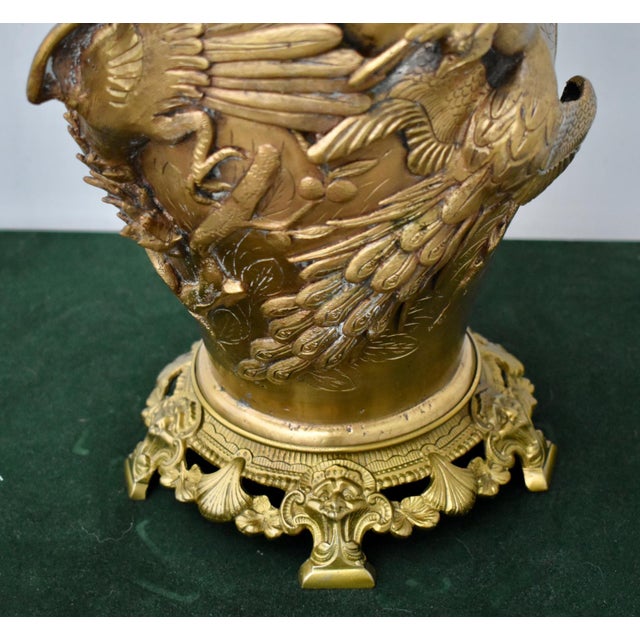 Antique Ornate Solid Brass Bird of Pardise Converted to Electric Lamp For Sale - Image 4 of 12