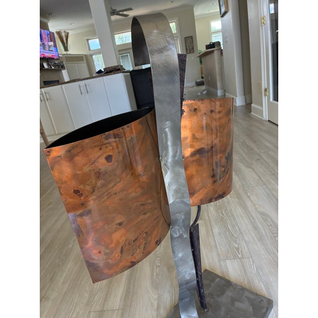 Large Vintage Brutalist Postmodern Metal Sculpture Flame-Patinated Copper & Torch-Cut Steel For Sale - Image 14 of 18