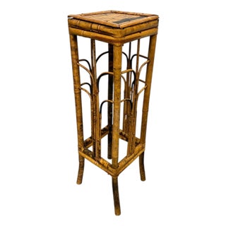 Vintage Scorched Bamboo Drink Side Table, Plant Stand or Pedestal in the Brighton Pavilion Style For Sale