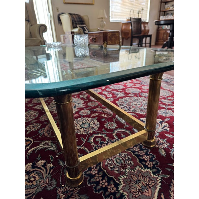 Mid 20th Century VTG Attributed Mastercraft Brass Glass Coffee Table Gold Hollywood Regency MCM Cocktail Table For Sale - Image 5 of 8