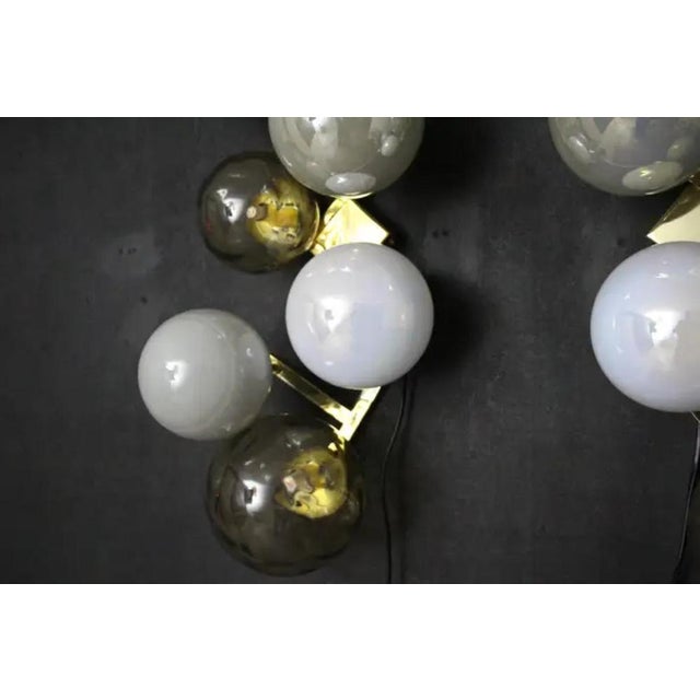 Mid-Century Modern Large Architectural Murano Glass Wall Lights with Iridescent Glass Globes, Set of 2 For Sale - Image 3 of 16
