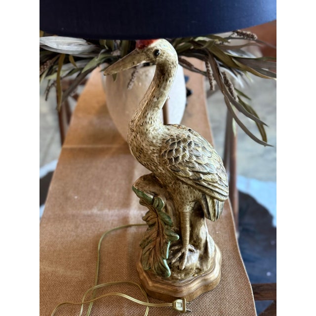 Vintage Figural Crane Table Lamps | Hand-Painted Sculptural Bird Lamps | Nature Motif For Sale In Atlanta - Image 6 of 6