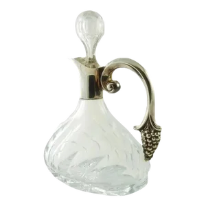 Mid 20th Century Sterling Silver & Glass Claret Jug Decanter, Cluster of Grapes Handle