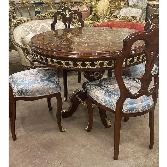 French French Style 5 Pieces Dining Room Set Gold Details For Sale - Image 3 of 3
