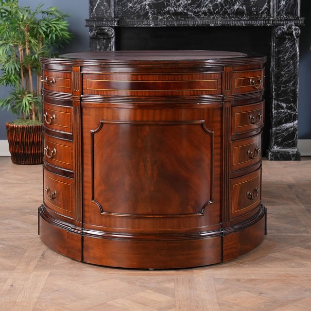 Animal Skin Nof072brn Brown Leather Oval Partners Desk For Sale - Image 7 of 12