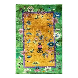 Antique Art Deco Chinese Oriental Rug, Gold 2'11" X 4'10" #17363, C-1920's