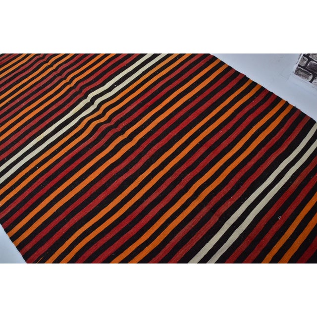 Cream Vintage Mid-Century Turkish Striped Kilim Runner Rug in Orange, Red & Cream For Sale - Image 8 of 14
