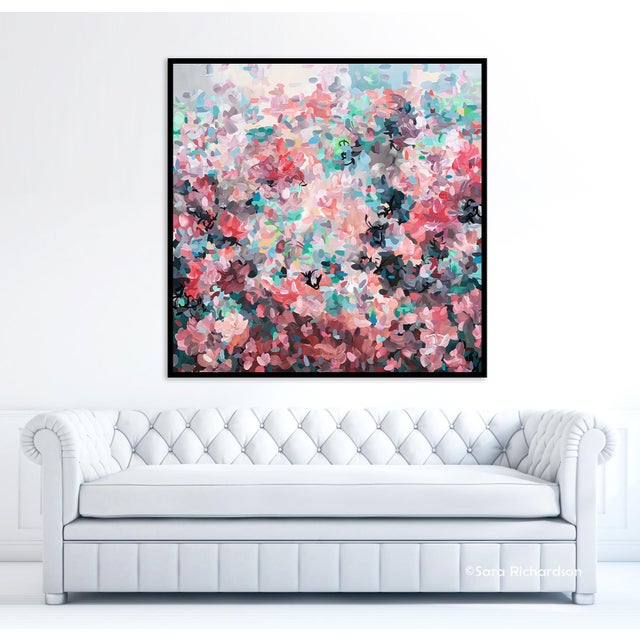 Enamored No.1 is a large textured red abstract floral-inspired painting defined by bold movement and richly layered...