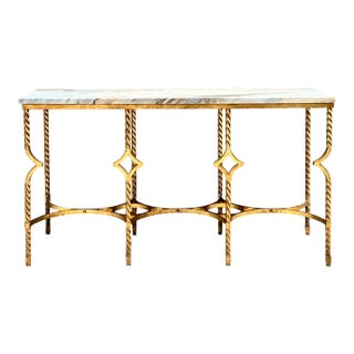 Vintage Twisted Iron and Marble Console Table For Sale