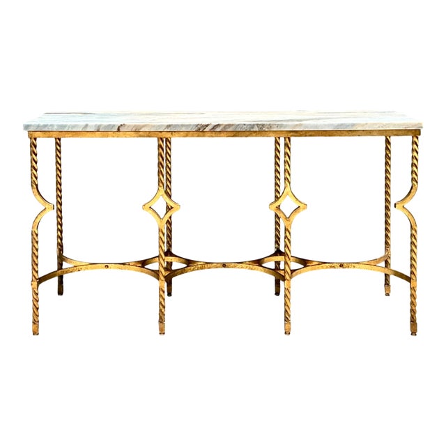 Vintage Twisted Iron and Marble Console Table For Sale