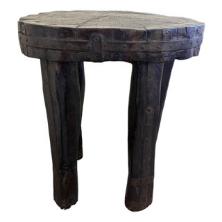 Antique Hand-Carved Wooden & Iron Side Table, Early 20th Century For Sale