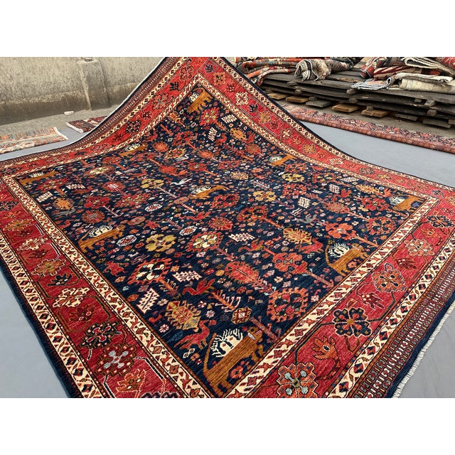 Orange Shabby Chic Persian Navy/Orange Kafkaz Rug 8'2 X 10'0 For Sale - Image 8 of 10
