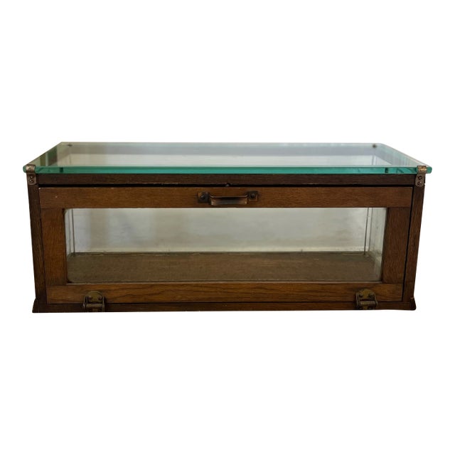 Antique Alfred Noack Oak and Glass Countertop Display Case With Brass Hardware, Oakland California Maker For Sale