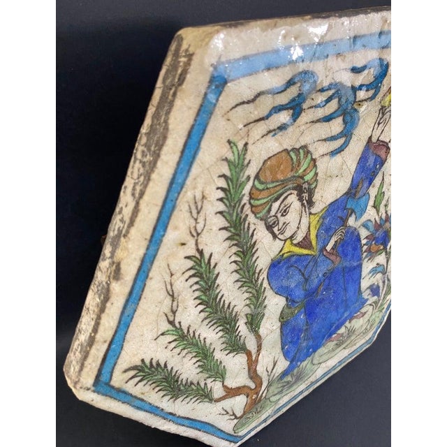 Hexagonal Hand-Painted Earthenware Tile, Asia For Sale - Image 9 of 12