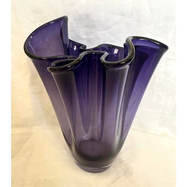 Contemporary Deep Purple Pleated Handkerchief Vase For Sale - Image 3 of 8