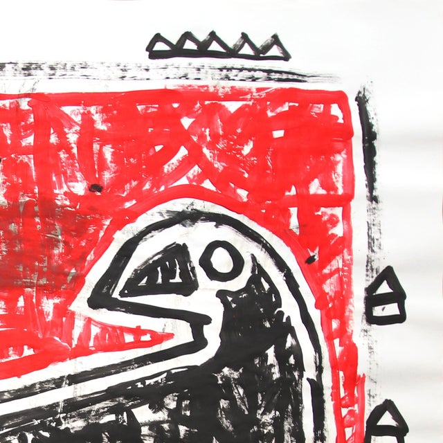 Pop Art Crow and Bone - Original Red Black Pop Art Bird Painting by Gary John For Sale - Image 3 of 6