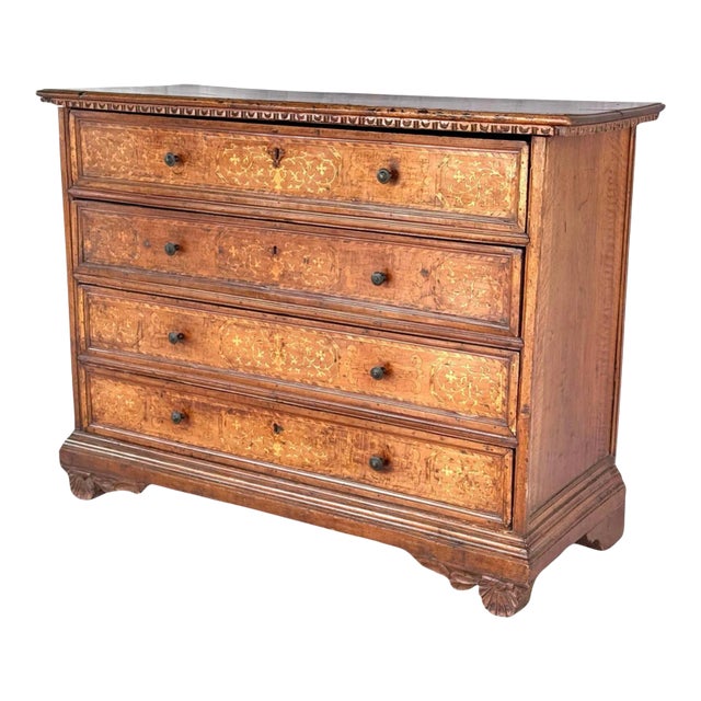 17th Century Italian Marquetry Inlaid Four Drawer Chest For Sale