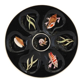 Mid 20th Century Henriot Quimper Guy Trévoux Black Oyster Plate For Sale