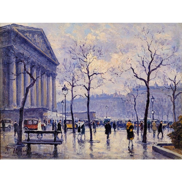 French Henry Malfroy-1930s People in the Street at Place De La Madeleine,Paris-Oil Painting For Sale - Image 3 of 9