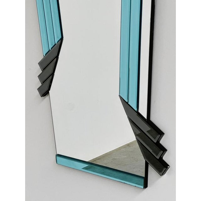 Postmodern Vintage Geometric Mirror in Blue and Dark Gray Smoked Glass, 1980s For Sale - Image 3 of 7