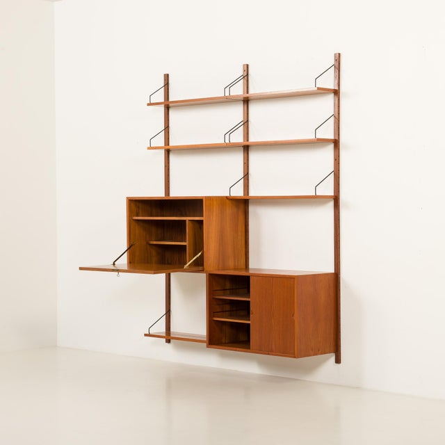 Black Teak Two Bay Wall Unit with Hidden Desk by Poul Cadovius for Cado, 1960s For Sale - Image 8 of 18