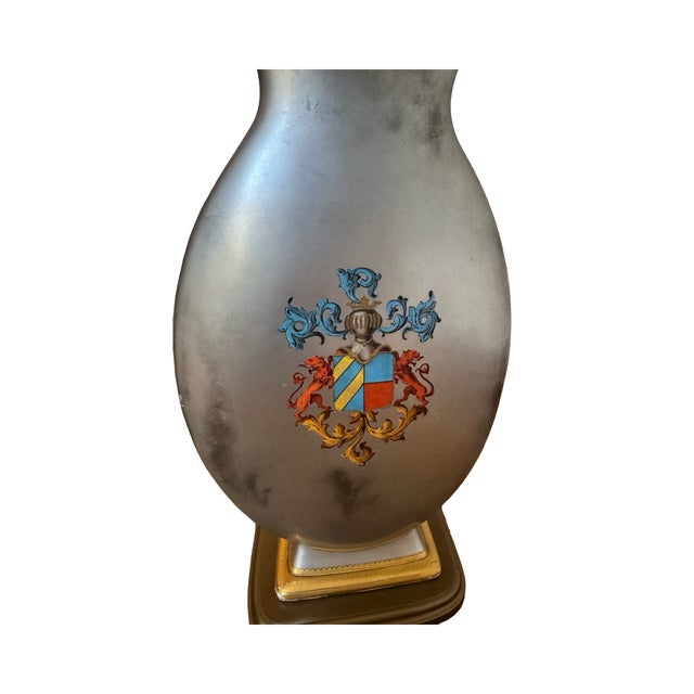 Metal Pair of Vintage Italian Hand-Painted Renaissance Style Table Lamps With Heraldic Motifs For Sale - Image 7 of 16