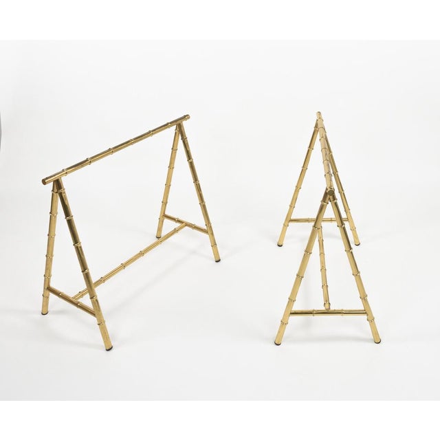 1970s Mid-Century Brass Faux Bamboo Desk Bases from Maison Jansen, France, 1970s For Sale - Image 5 of 18