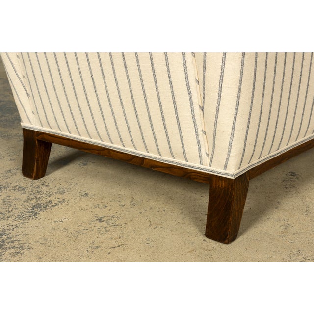 Pair of 1930s French Art Deco Oak Lounge Chairs in Blue Striped Fabric For Sale - Image 15 of 17