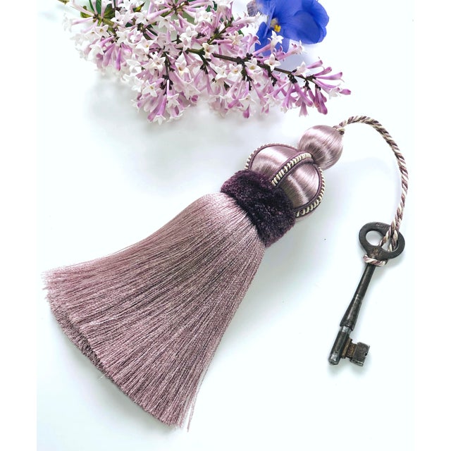 Pair of Dusty Mauve Luxury Key Tassels With Satin & Cut Velvet Details For Sale - Image 9 of 14