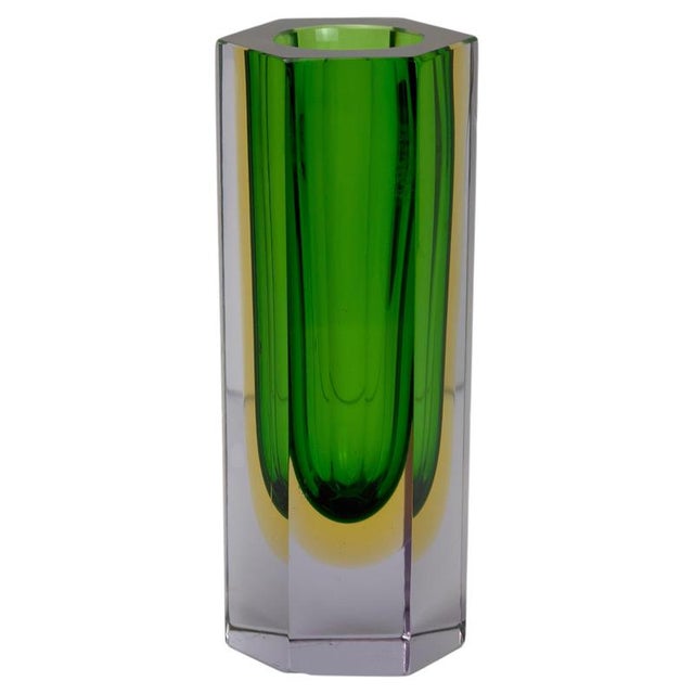Murano Glass Sommerso Hexagonal Vase in Green, Yellow and Lilac, 1960s For Sale - Image 10 of 10
