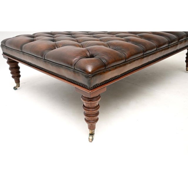 Brown Large Antique Victorian Leather Coffee Table For Sale - Image 8 of 9