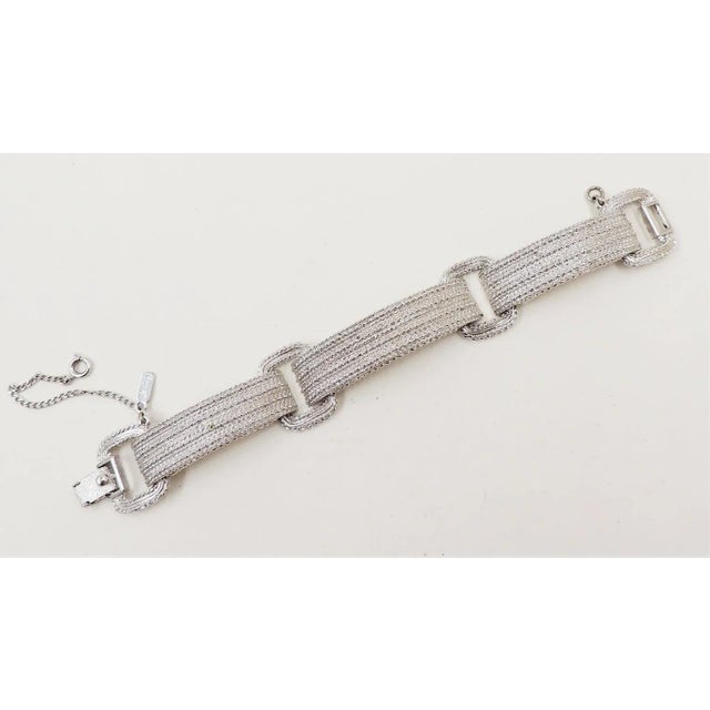 1970s Vintage 1970s Monet Rhodium Plated Buckle Bracelet For Sale - Image 5 of 8