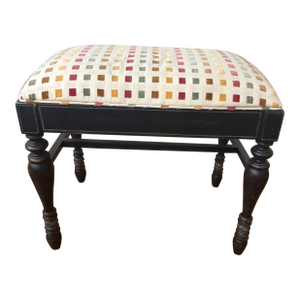1960s Petite Painted Wood Bench With Upholstered Seat